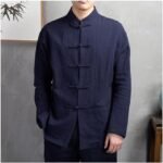 Men's Traditional Chinese Clothing Mens Cotton Linen Shirts Cardigan Kung Fu Suit Tai Chi Uniform Master Costume Fashion Tops training (Blue M 1)