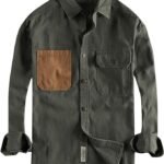 Men's Woven Cotton Shirts Long Sleeve Button Down Cargo Shirt Male Casual Solid Sleeve Patch Retro Daily Relaxed Fit Shirt