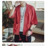 Mens Casual Thin Kimono Sv Cardigan court shirt Haori Loose